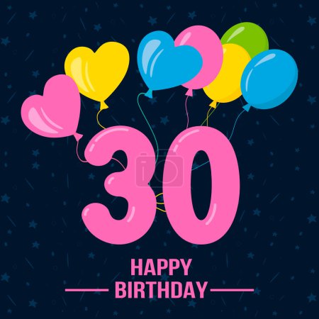 Téléchargez les illustrations : 30 years happy birthday card with balloons. - en licence libre de droit