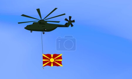 Téléchargez les illustrations : A helicopter flies with the flag of Macedonia. - en licence libre de droit
