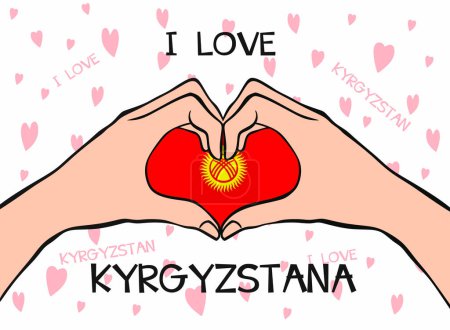 Téléchargez les illustrations : Hands showing   heart gesture.  I love Kyrgyzstan - en licence libre de droit