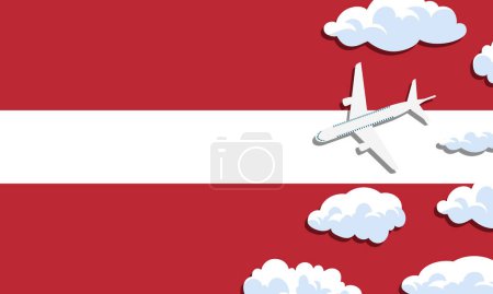 Illustration for Latvia travel concept. Airplane with clouds on the background of the flag of Latvia. Vector illustration - Royalty Free Image