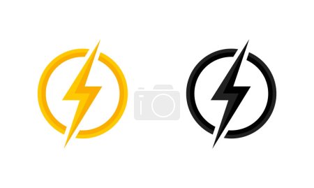 Ilustración de Lightning, electricity vector logo design element. Electricity energy and thunder symbol concept. Lightning sign in a circle. Flash vector logo template. fast food speed logo - Imagen libre de derechos