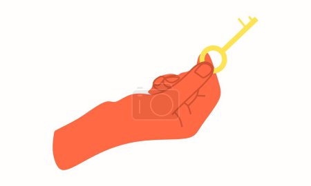 Illustration for Masters hand holding key icon, unlocking, opening door to success. Access to secret, security and private confidential information concept. Flat vector illustration isolated on white background - Royalty Free Image