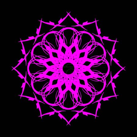 Téléchargez les illustrations : Ornamental circular symbol. Mandala in pink color on black background. Ornamental circular symbol. Vector eps10 - en licence libre de droit