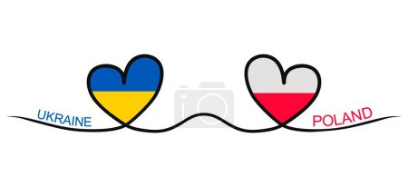 Illustration for State flags of Poland and Ukraine on a white background. Heart shape of the flags of the countries of Ukraine and Poland - Royalty Free Image