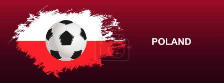 Illustration for Poland Flag with Ball. Soccer ball on the red background with the flag of Poland . Vector illustration for banner and poster. - Royalty Free Image
