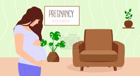 Téléchargez les illustrations : Pregnant women at home, vector illustration - en licence libre de droit