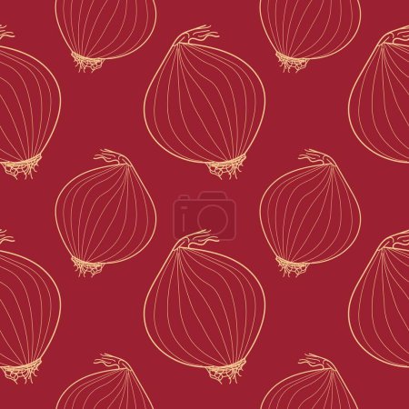 Seamless pattern Onion in linear style. Hand drawn Onion seamless pattern. Vector illustration