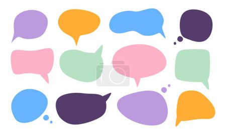 Illustration for Set different hand-drawn speech bubble. Talk chat speak message. Empty blank comment. Vector illustration design eps10. - Royalty Free Image