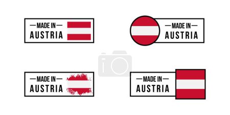 Ilustración de Set of made in the Austria labels, made in Austria logo, Austrian flag, Austrian product emblem, Vector illustration. - Imagen libre de derechos