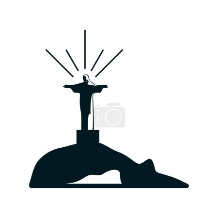 Ilustración de Silueta de la estatua de Jesucristo en Río de Janeiro, Brasil, sobre fondo blanco. Estatua dibujada a mano vector de ilustración. - Imagen libre de derechos