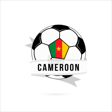 Ilustración de Bola de fútbol de diseño minimalista con bandera de Camerún. Bandera de Camerún en una pelota de fútbol con el texto Camerún en la cinta. Ilustración vectorial eps10. - Imagen libre de derechos