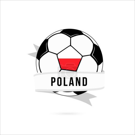 Illustration for Soccer ball minimal design with Poland flag. Flag of Poland in a soccer ball with the text Poland on the ribbon. Vector illustration eps10 - Royalty Free Image