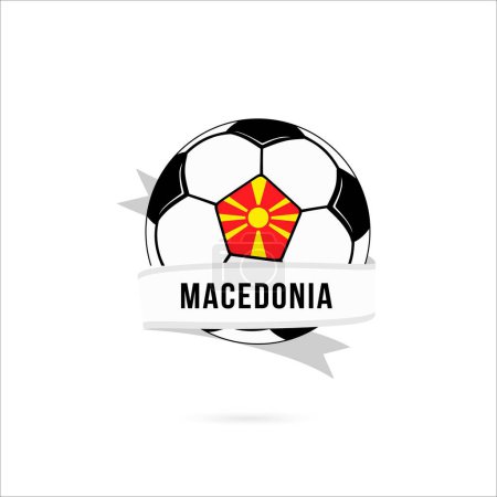 Téléchargez les illustrations : Ballon de football design minimal avec drapeau de Macédoine. Drapeau de Macédoine dans un ballon de football avec le texte Macédoine sur le ruban. Illustration vectorielle eps10 - en licence libre de droit