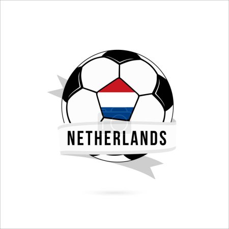 Téléchargez les illustrations : Ballon de football design minimal avec drapeau néerlandais. Drapeau des Pays-Bas dans un ballon de football avec le texte Pays-Bas sur le ruban. Illustration vectorielle eps1 - en licence libre de droit
