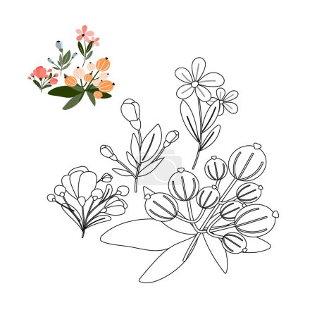 Téléchargez les illustrations : Illustration de fleur dessinée à la main florale design vectoriel - en licence libre de droit