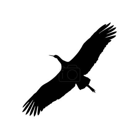 Ilustración de Stork in flight silhouette. Flying stork silhouette. Bird in the sky. Design for symbol and logo. vector illustration. - Imagen libre de derechos