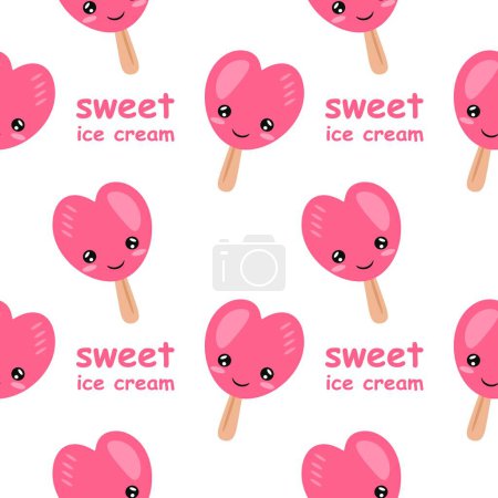 Illustration for Sweet ice cream seamless pattern. Ice cream character seamless pattern. Tasty colorful ice cream Vector illustration. - Royalty Free Image