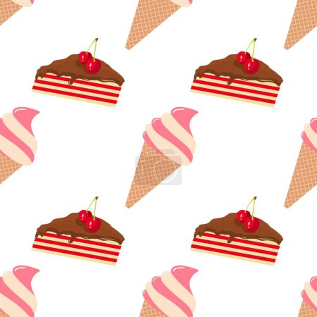 Téléchargez les illustrations : Sweet Seamless pattern. Seamless pattern Slice of cake and ice cream. Sweet background. vector eps10 - en licence libre de droit