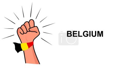 Téléchargez les illustrations : Poing modèle de bannière avec drapeau de la Belgique. Illustration vectorielle du drapeau belge. Concept de bannière de nouvelles avec place pour le texte - en licence libre de droit