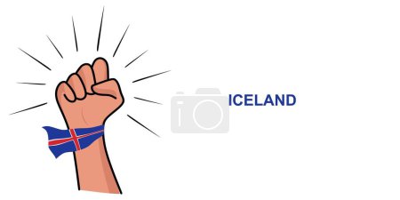 Téléchargez les illustrations : Poing modèle de bannière avec le drapeau de l'Islande. Illustration vectorielle du drapeau islandais. Concept de bannière de nouvelles avec place pour le texte - en licence libre de droit