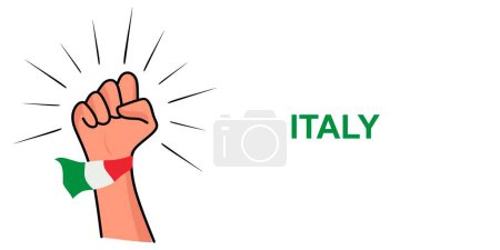 Téléchargez les illustrations : Poing modèle de bannière avec drapeau de l'Italie. Illustration vectorielle du drapeau italien. Concept de bannière de nouvelles avec place pour le texte - en licence libre de droit
