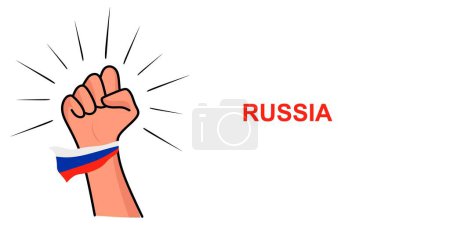 Téléchargez les illustrations : Poing modèle de bannière avec drapeau de la Russie. Illustration vectorielle du drapeau russe. Concept de bannière de nouvelles avec place pour le texte - en licence libre de droit