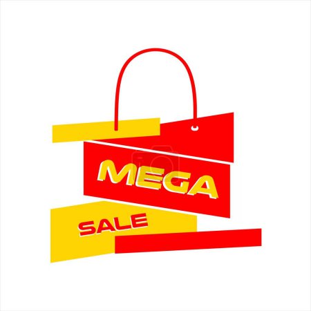 Téléchargez les illustrations : Template mega sale banner with paper shopping bag - en licence libre de droit