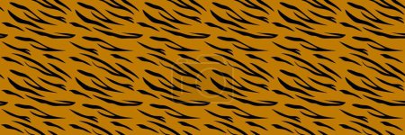 Téléchargez les illustrations : Tiger Seamless Tropical fond. Vecteur de motif Tigre Africain. Tirage noir et marron. Texture animale. vecteur - en licence libre de droit