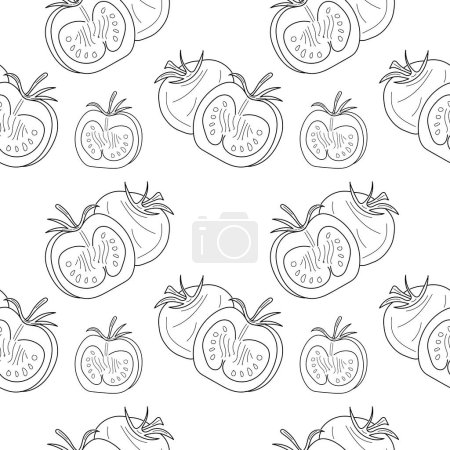Téléchargez les illustrations : Tomato seamless pattern. Linear Tomato background for print. vector illustration - en licence libre de droit