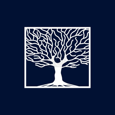 Téléchargez les illustrations : Tree logo. Tree sign in a square shape for a symbol. Minimalism design for your company. vector illustration - en licence libre de droit