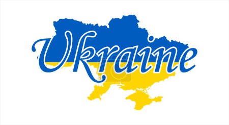 Téléchargez les illustrations : Carte de l'Ukraine avec drapeau et texte Ukraine. Carte Ukraine avec couleurs du drapeau. - en licence libre de droit