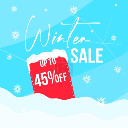 Ilustración de Winter sale up to 45 percent  banner template with snow, vector illustration, eps10 - Imagen libre de derechos