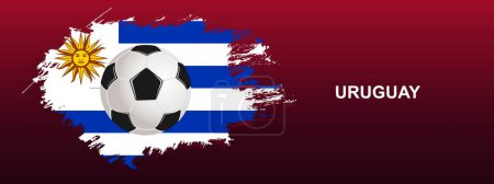 Illustration for Uruguay Flag with Ball. Soccer ball on the red background with the flag of Uruguay . Vector illustration for banner and poster. - Royalty Free Image