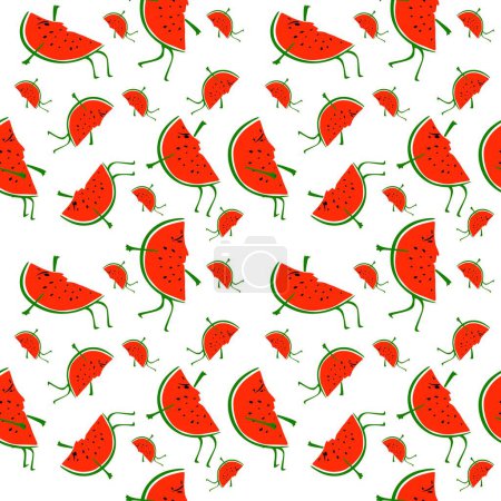 Illustration for Vector seamless pattern Watermelon in doodle style on white background. - Royalty Free Image