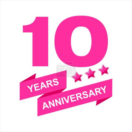 Ilustración de 10th-anniversary celebration vector template, bright creative 10th birthday logo design with a beautiful ribbon. vector eps10 - Imagen libre de derechos