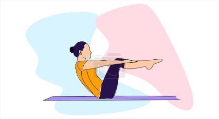 Téléchargez les illustrations : Young beautiful woman doing plank exercise workout. Vector illustration. - en licence libre de droit