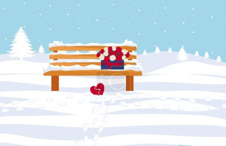 Ilustración de Paisaje de invierno con nieve y árboles concepto de corazón roto - Imagen libre de derechos