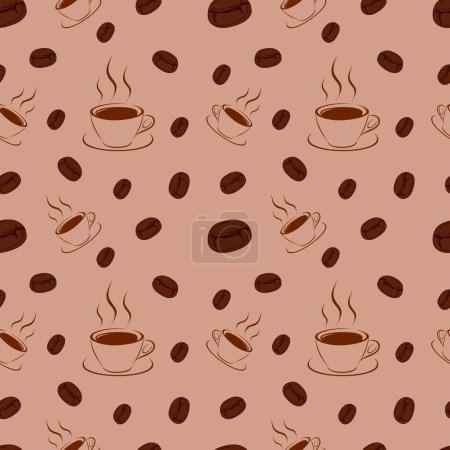 Ilustración de Patrón sin costuras de café. Granos de café y taza de café - Imagen libre de derechos