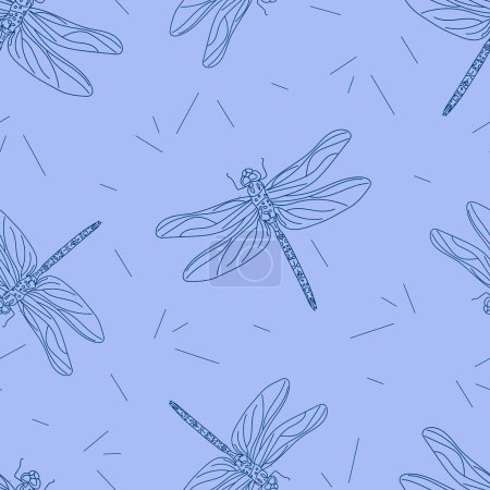 Téléchargez les illustrations : Illustration vectorielle dessinée à la main pour votre motif Dragonfly web sans couture. Vecteur damselfly - en licence libre de droit