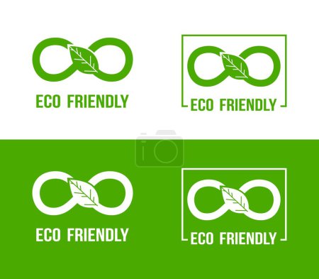 Téléchargez les illustrations : Ensemble vert et blanc logo géométrique avec un logotype d'icônes respectueux de l'environnement - en licence libre de droit
