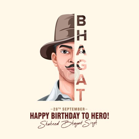 Illustration for Nation Hero and Freedom Fighter Bhagat Singh creative poster design. - Royalty Free Image
