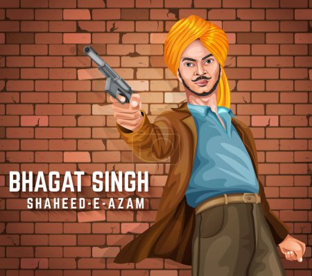 Illustration for Indian Freedom Fighter Bhagat Singh. Martyr's Day memory on March 23 in India. Creative Poster design. - Royalty Free Image
