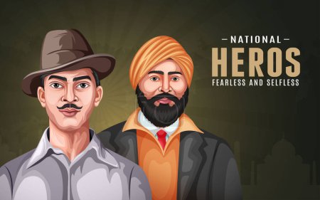 Illustration for Indian Freedom Fighters. Martyr's Day memory on March 23 in India. Creative Poster design. - Royalty Free Image