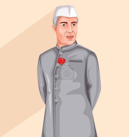 Téléchargez les illustrations : Illustration vectorielle de Jawaharlal Nehru. Joyeuse fête des enfants. - en licence libre de droit