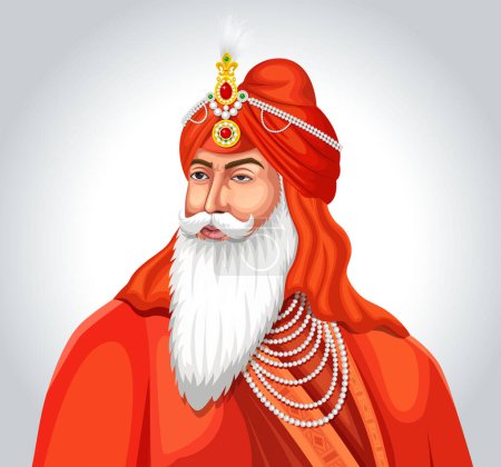 Illustration for Maharaja Ranjit Singh, the first emperor of the Sikh empire. - Royalty Free Image
