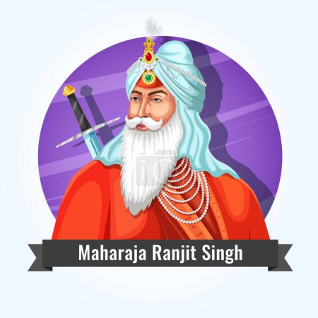 Illustration for Maharaja Ranjit Singh, first emperor of the Sikh empire. Maharaja Ranjit Singh eps 10 editable vector. - Royalty Free Image