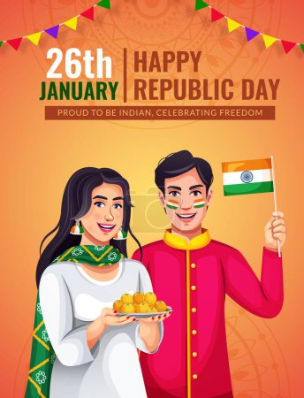 Ilustración de Ilustración vectorial del 26 de enero India Feliz Día de la República. Diseño de plantilla para póster, pancarta, volante y tarjeta de felicitación. - Imagen libre de derechos