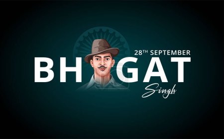 Ilustración de Luchador por la libertad india y héroe de la nación Sardar Bhagat Singh- Vector Art Banner Design - Imagen libre de derechos