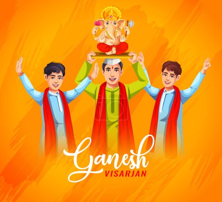 Bonne carte de v?ux Ganesh Visarjan. Les gens dansent et célèbrent le festival indien