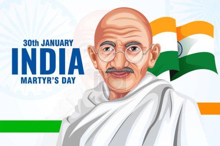 Téléchargez les illustrations : Illustration vectorielle de stock de Mohandas Karamchand Gandhi ou Mahatma Gandhi, un grand combattant indien de la liberté. 30 janvier Fête des martyrs occasion - en licence libre de droit